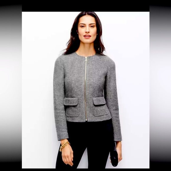 Ann Taylor Jackets & Blazers - Ann Taylor Smokey Gray Boiled Wool Zip Front Pocket Jacket, NWOT